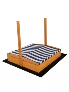 Zárható fa homokozó padokkal és tetővel gyerekeknek Baby Mix 120x120 cm kék-fehér