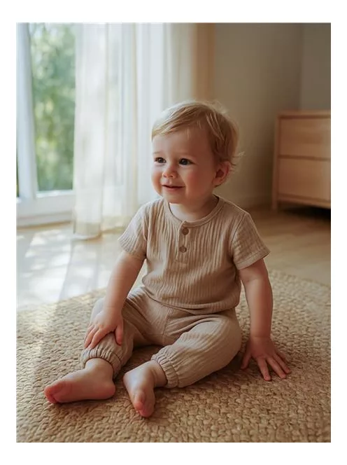 Baba muszlin szett póló és nadrág New Baby beige
