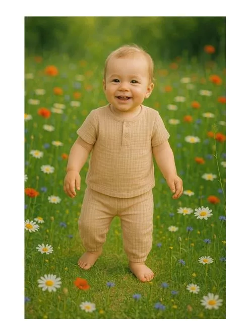 Baba muszlin szett póló és nadrág New Baby beige