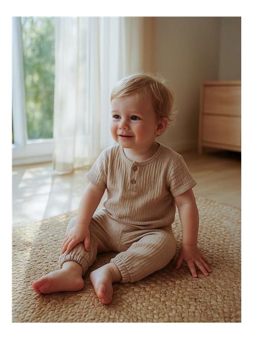 Baba muszlin szett póló és nadrág New Baby beige