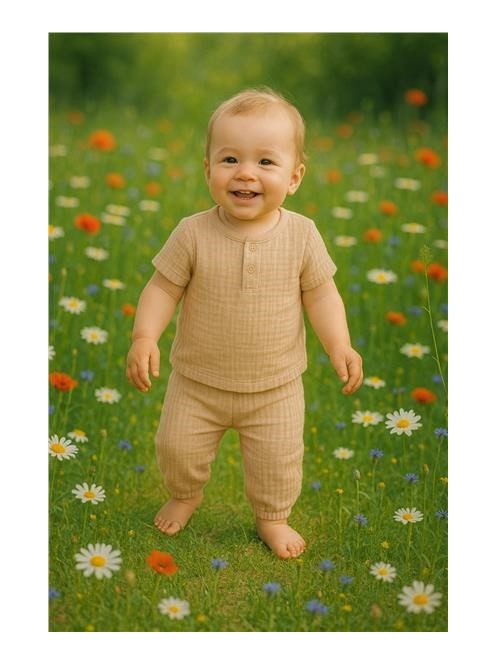 Baba muszlin szett póló és nadrág New Baby beige