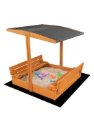 Zárható fa homokozó padokkal és tetővel gyerekeknek Baby Mix 120x120 cm szürke
