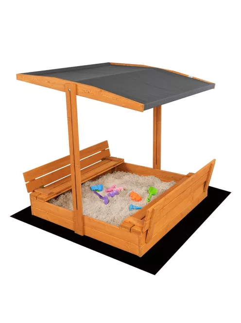 Zárható fa homokozó padokkal és tetővel gyerekeknek Baby Mix 120x120 cm szürke