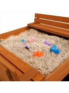 Zárható fa homokozó padokkal és tetővel gyerekeknek Baby Mix 120x120 cm szürke
