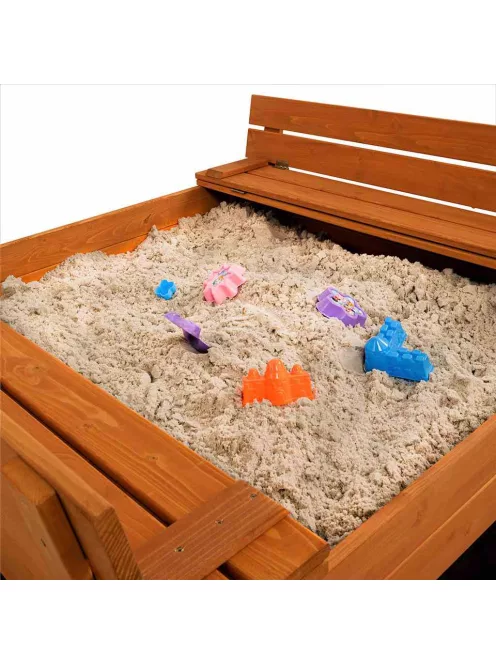 Zárható fa homokozó padokkal és tetővel gyerekeknek Baby Mix 120x120 cm szürke