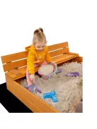 Zárható fa homokozó padokkal és tetővel gyerekeknek Baby Mix 120x120 cm szürke