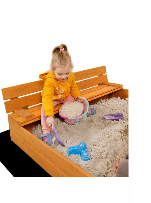Zárható fa homokozó padokkal és tetővel gyerekeknek Baby Mix 120x120 cm szürke