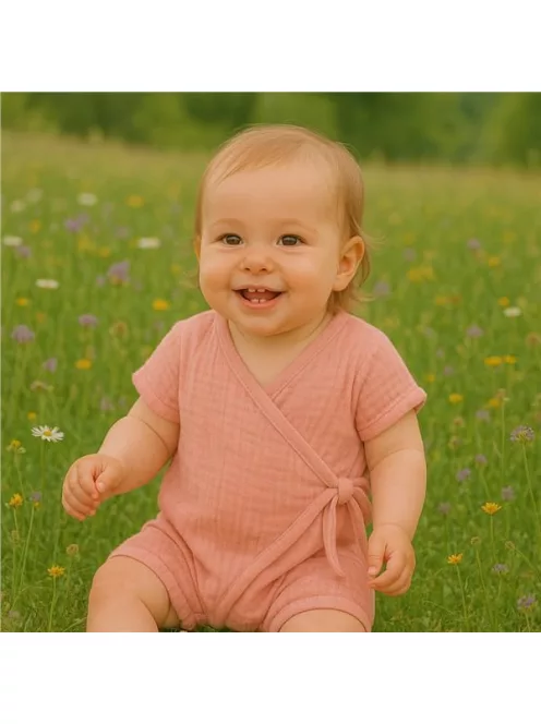 Baba nyári muszlin kezeslábas New Baby pink