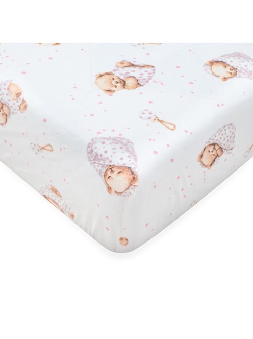 Pamut kiságyba való lepedő pamut New Baby Sweet teddy bear 120x60 cm pink
