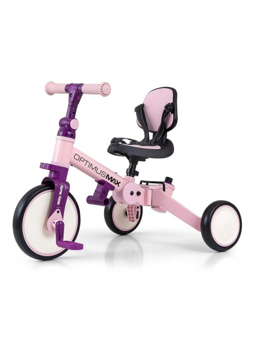 Gyerek háromkerekű bicikli 5az1-ben Milly Mally Optimus Max tolókarral pink