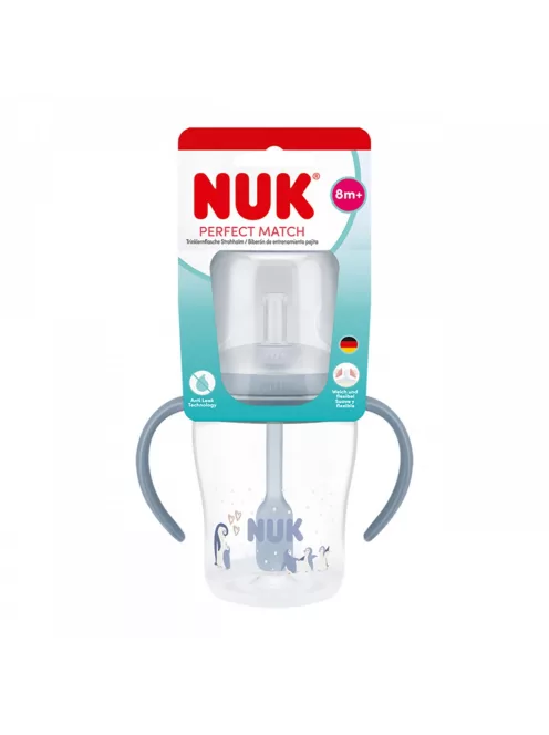 NUK Perfect Match tanuló cumisüveg szívószállal PENGUIN 150 ml