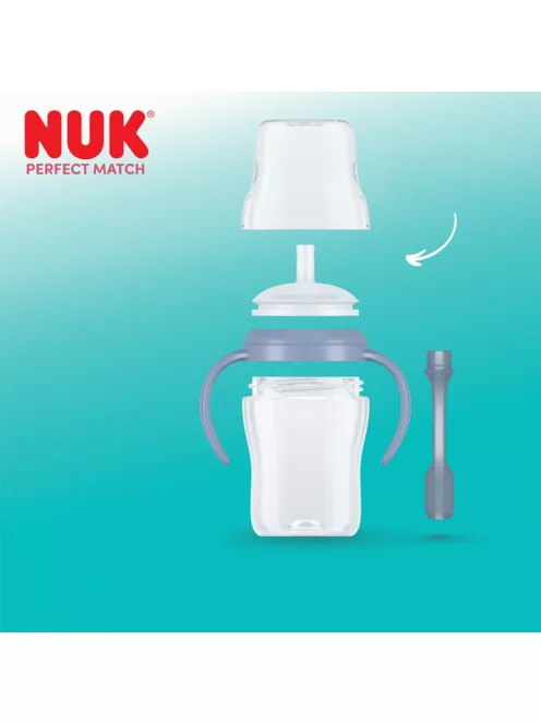 NUK Perfect Match tanuló cumisüveg szívószállal PENGUIN 150 ml