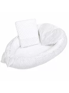   Luxus babafészek párnával és paplannal New Baby Minkyből Szívecske fehér
