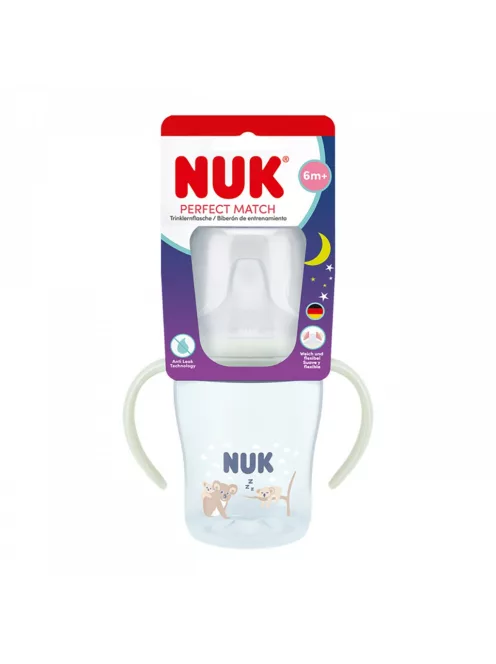 NUK Perfect Match tanulópalack 150 ml, szilikon itatófejjel és hőmérséklet-ellenőrzéssel, világító