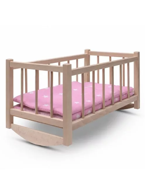 Fa babaágy-bölcső ágyneművel Baby Mix stars pink