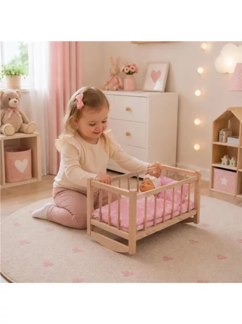 Fa babaágy-bölcső ágyneművel Baby Mix stars pink