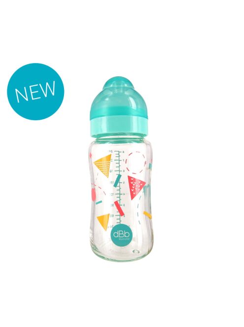 Dbb Üveg cumisüveg 240 ml, szilikon cumi 0-4 hónap, mentazöld geometria