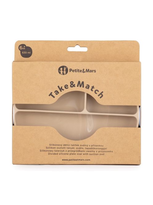 Petite&Mars Szilikon osztott ovális tányér, Take&Match, Desert Sand, 6 hó+
