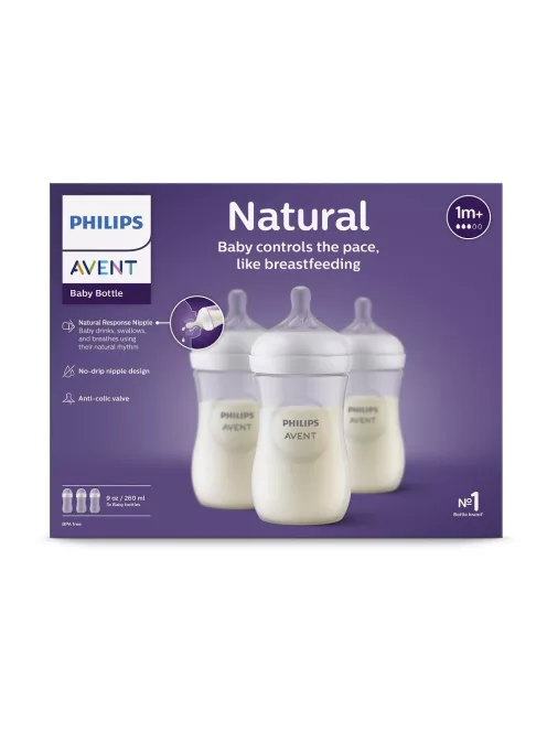 Philips AVENT SCY903/03, Cumisüveg Natural Response, 260 ml, 1 hó+, 3db