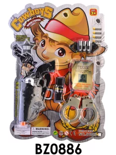 Western klt., pisztoly, bilincs, kieg., 25*39 cm lapon