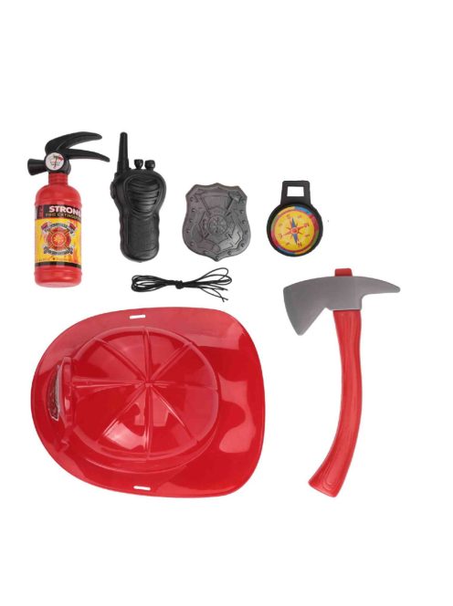 Tûzoltó sisak klt., + szerszám, 22x28 cm hálós