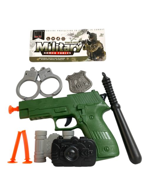 Katonai klt., pisztoly, tap.kor., + bilincs, kieg.,19x33 cm zacsk.