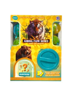   Meglepetés doboz, tekerõs, 5 db vadállatos golyóval, 18x22+ cm dob.