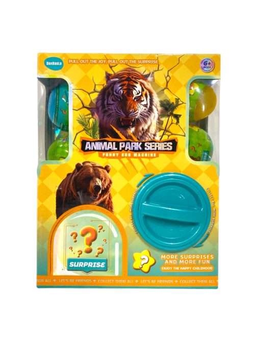 Meglepetés doboz, tekerõs, 5 db vadállatos golyóval, 18x22+ cm dob.