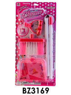   Takarító klt., lapát, partvis, pink, 2 hosszú nyél, 21x43 cm lapon