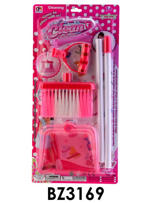 Takarító klt., lapát, partvis, pink, 2 hosszú nyél, 21x43 cm lapon