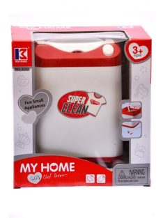 Mosógép, el., felültöltõs, piros-fehér, 19x21 cm dob.