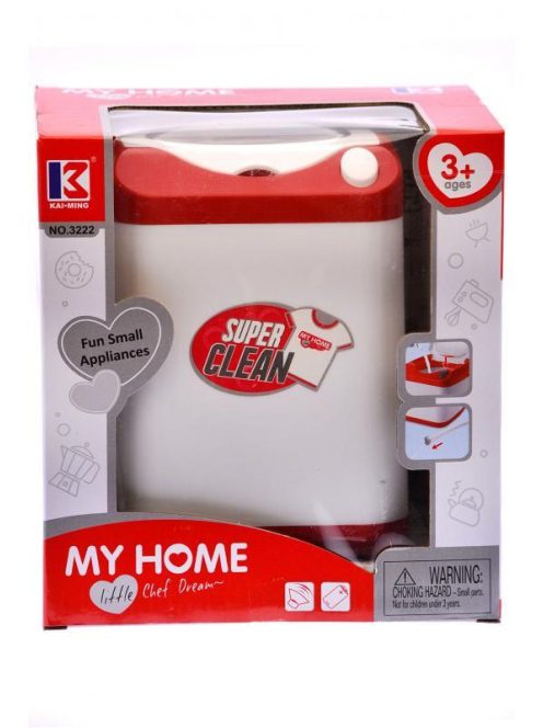 Mosógép, el., felültöltõs, piros-fehér, 19x21 cm dob.