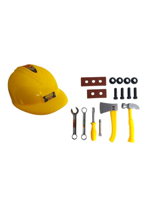 Szerszám klt., + munkás sisak, 23x18 cm hálós