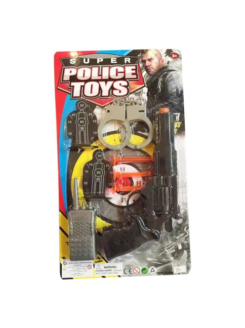 Rendõr klt., pisztoly, bilincs, + tapkor., 22x38 cm lapon