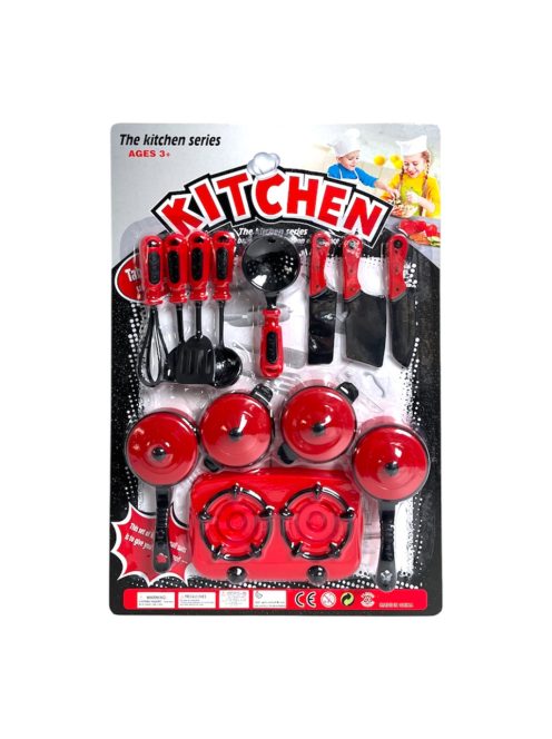 Edény klt., gázfõzõ + edények + eszk., 28x42 cm lapon