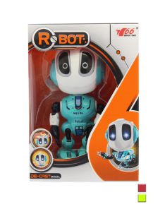   Fém robot, el., hang+fény, visszabeszélõ, csuklós végtagok, 3 szín, 12x16 cm dob.