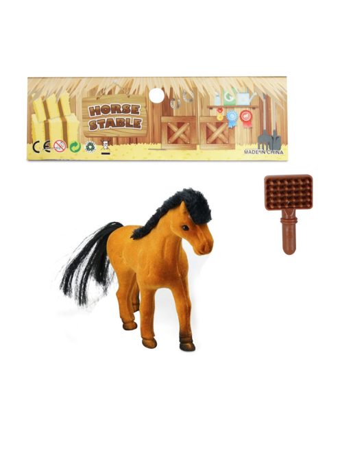 Ló, flokkolt, + fésû, 8x10 cm, zacsk.