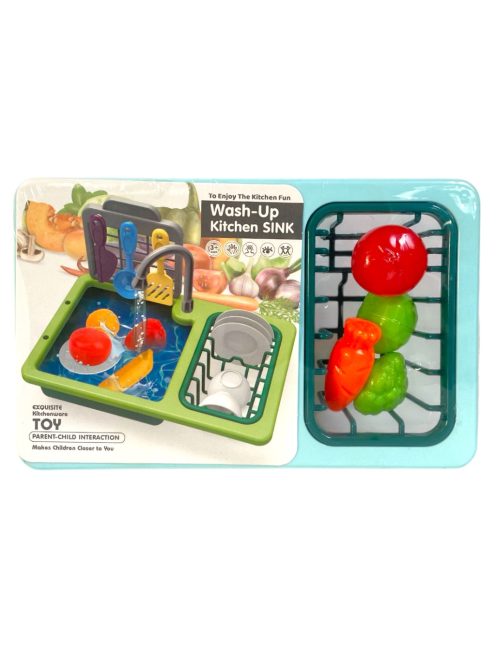 Mosogató klt., edények, kieg., 19x12 cm., papírpánt +PVC