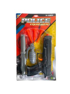   Rendõr klt., pisztoly + tap.kor. lövedék, kieg., 19x32 cm lapon