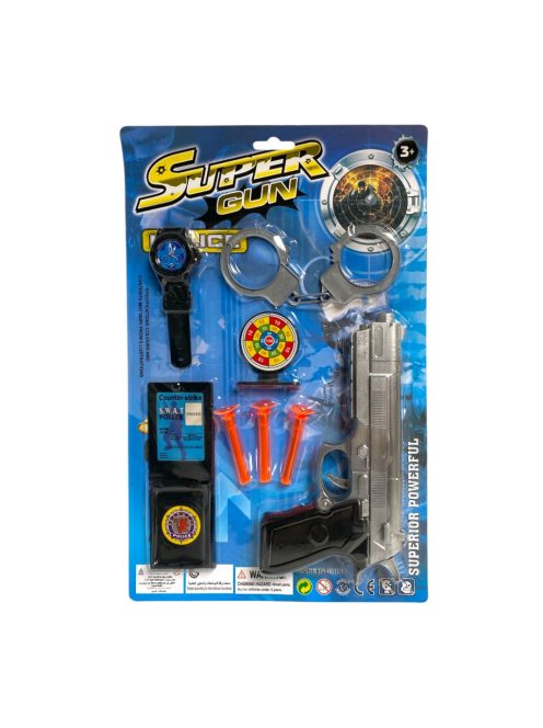 Rendõr klt., pisztoly, tap.kor., bilincs, kieg., 22x38 cm lapon