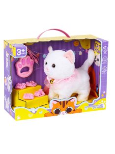   Cica plüss klt., el., interaktív, pórázzal, vez., jön-megy, USB csatl., 32x26 cm dob.