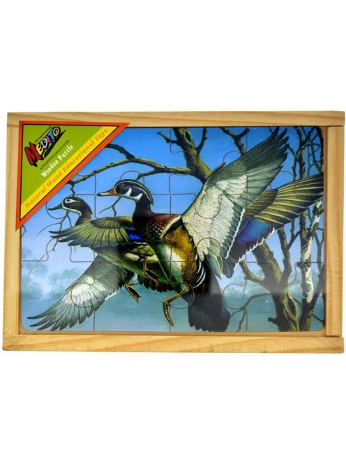 Fa puzzle, madaras, 4 kép, 12 db, 20*14 cm fa dob.