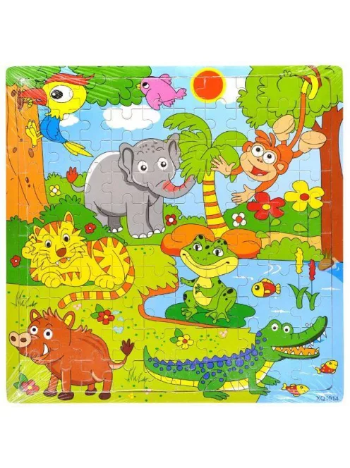 Fa puzzle, mesés, vadállatos, 30x30 cm pvc csom