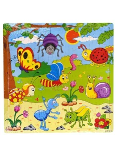   Fa puzzle, tücsök-bogár, pillangó kép, 30x30 cm. PVC csom