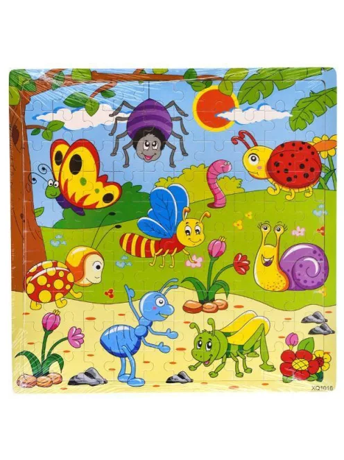Fa puzzle, tücsök-bogár, pillangó kép, 30x30 cm. PVC csom