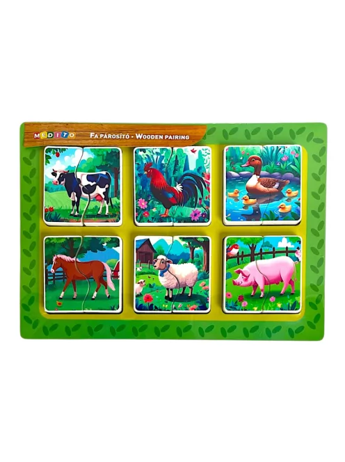 Fa farm állat párosító, puzzle kép, kép alatt kép, 6 db, 30x21 cm pvc csom