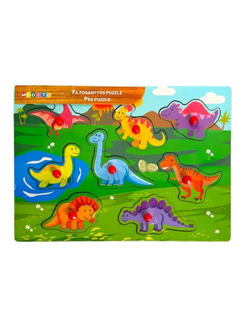 Fa ki-berakó, fogantyús, dínók, 8 db, 30x21 cm pvc csom