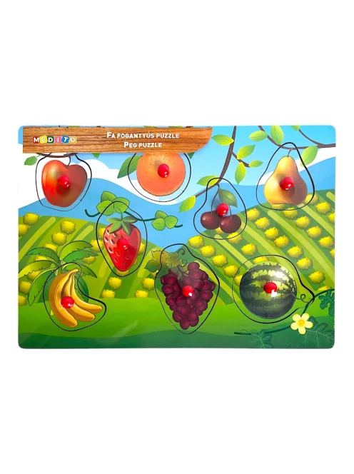 Fa ki-berakó, fogantyús, gyümölcsök, 8 db, 30x21 cm pvc csom