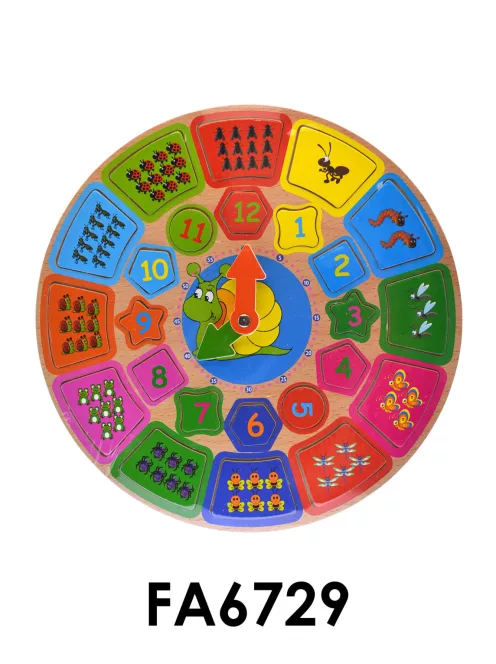 Fa puzzle óra, + szám oktató, 29 cm átm., Pvc csom