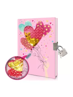   Emlékkönyv, fém lakat, szív dekorban csillám, 13x18 cm zacsk.